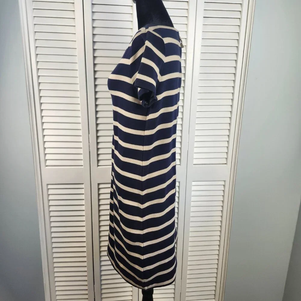 Talbots Shirt Dress Navy Blue Cream size MP Nautical Preppy Y2K
